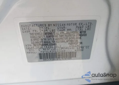 2021 Nissan Kicks S Xtronic Cvt из США, поврежденный, VIN 3N1CP5BV8ML528489